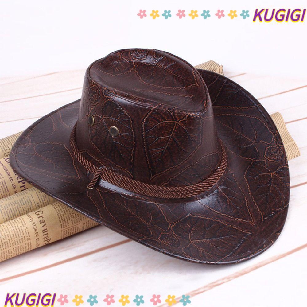 KUGIGI Knight Caps, Leather Gentleman Cowboy Hat, Fashion Vintage Jazz Outdoor Sun Hats Men Women