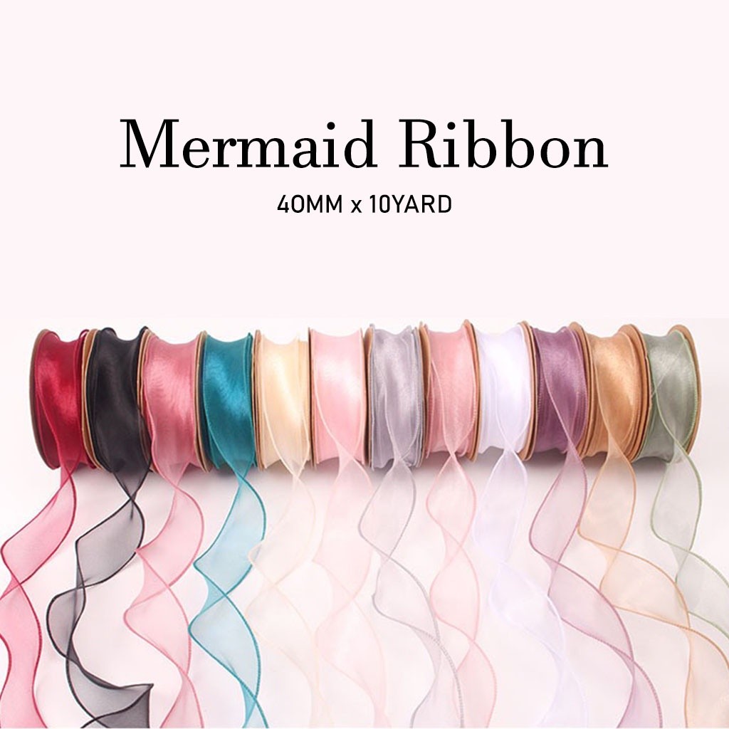 4 ซม.x 10 หลา Iridescent Mermaid Tulle ริบบิ้น, Organza Fishtail ริบบิ้นสําหรับช่อดอกไม้ห่อ,ตกแต่งงานแต่งงานและงานฝีมือ DIY