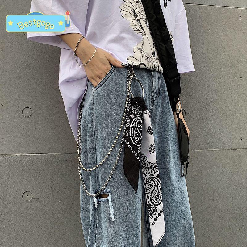 [Bestgogo-t] Unisex Hip Hop KeyChain Jean Wallet Belt Chain Ro Punk Ribbon Biker Headscarf Metal Wai