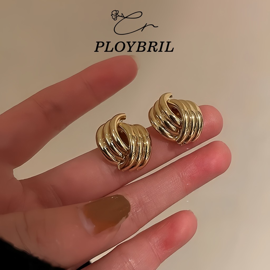 PLOYBRIL ต่างหูโลหะ รูปเรขาคณิต แบบบิดไขว้ สไตล์เรโทร เรียบง่าย E080