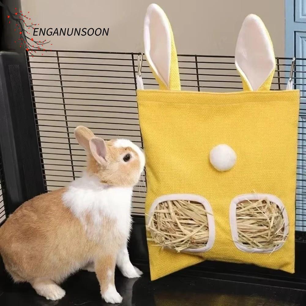 ENGANUNSOON กระเป๋าใส่สัตว์ขนาดเล็ก, ผ้าใบ 2/3 หลุมแขวนกระเป๋าหญ้าแห้ง, หูกระต่ายความจุขนาดใหญ่ตู้อาหารกระเป๋ากระต่ายหนูตะเภา
