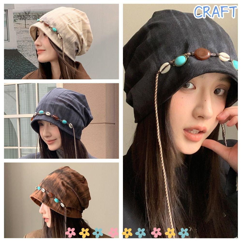 หมวกซ้อนแบบโบฮีเมียนและชาติพันธุ์จากพลีเอสเตอร์สำหรับผู้หญิง พร้อมลูกปัด มัลติฟังก์ชันและอบอุ่น