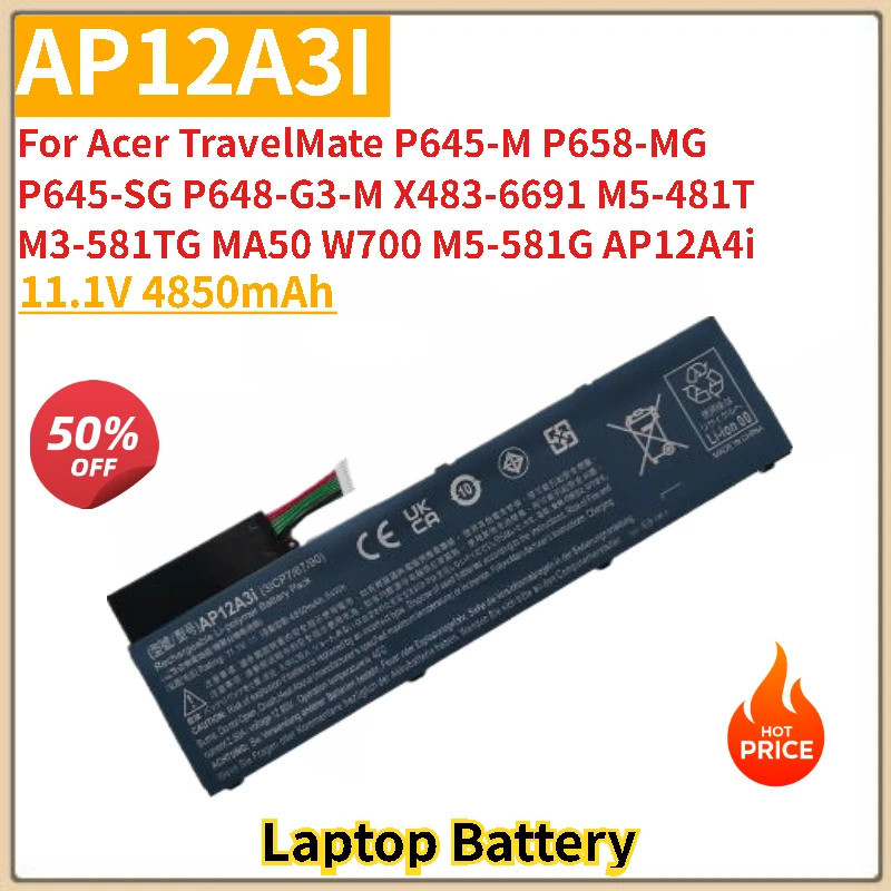 แบตเตอรี่แล็ปท็อปคุณภาพสูงใหม่ AP12A3I 11.1V 4850mAh สําหรับ Acer TravelMate P648-G3-M X483-6691 P64