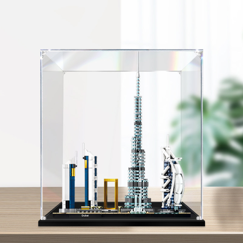[กล่องแสดงโปร่งใส] กล่องแสดงอะคริลิคฝาครอบแก้วใสเหมาะสําหรับ LEGO LEGO ดูไบ Skyline 21052 กล่องป้องก