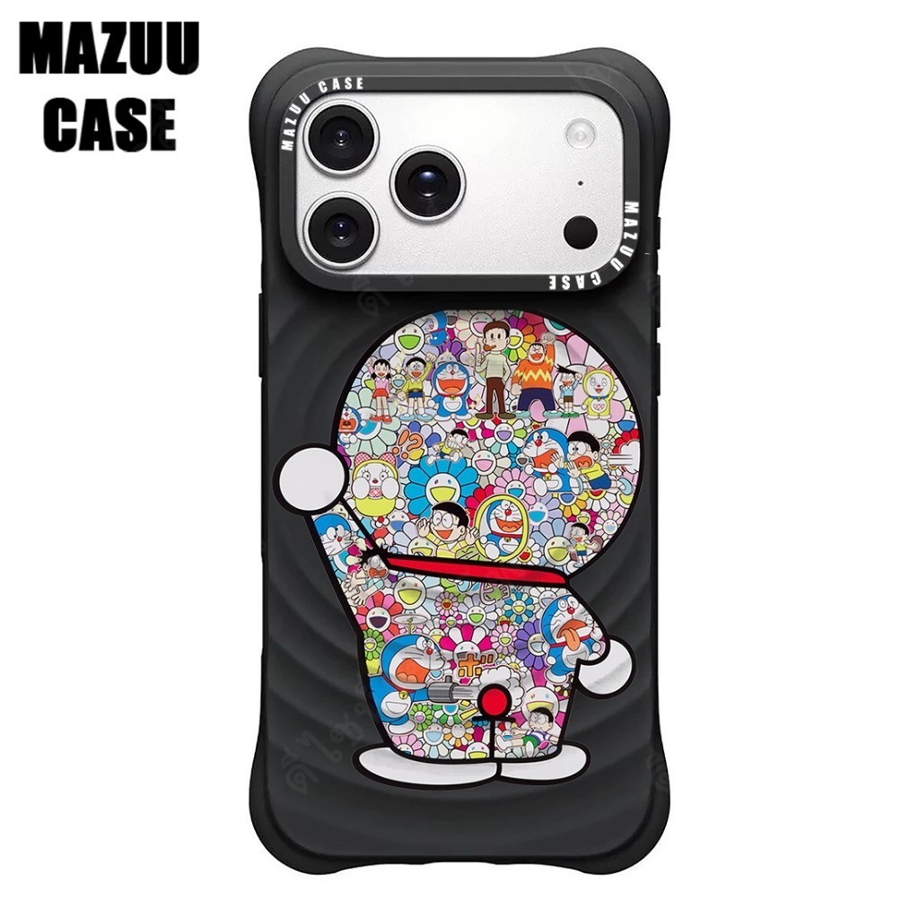 เคสไอโฟน ซิลิโคนสีดำ แม่เหล็ก กันกระแทกมุม ลายตัวการ์ตูนแมวสีขาวสไตล์คอลลาจสุดน่ารัก สำหรับ iPhone 17 16 15 14 13 12 11