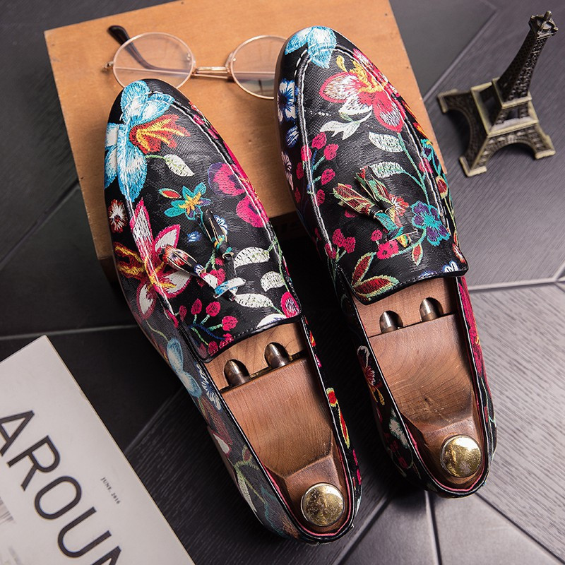 อิตาเลี่ยนใหม่ดอกไม้หนังผู้ชายอย่างเป็นทางการพู่ Loafer รองเท้า Penny Loafer ธุรกิจ ND6A