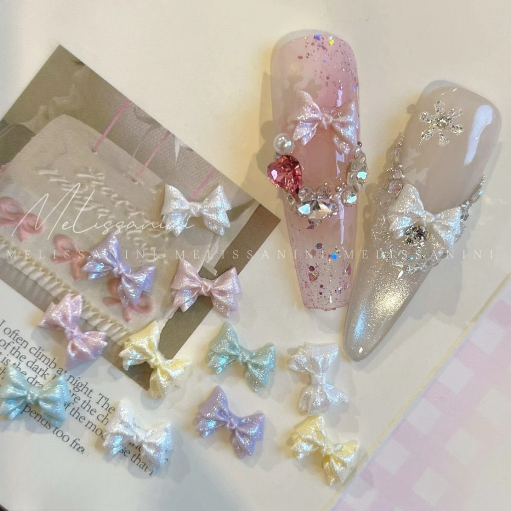 50 สาวสวยน่ารักกระพริบเจ้าหญิง Bows Influencer ขายร้อน Pearl Bows อุปกรณ์ทําเล็บตกแต่งเล็บ