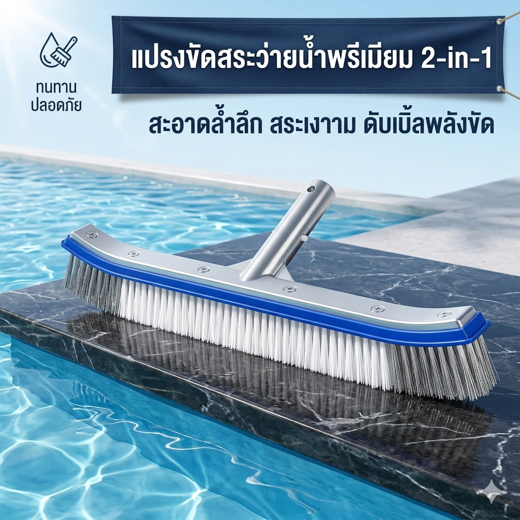 【พร้อมส่งไทย】อุปกรณ์ทำความสะอาดสระว่ายน้ำ 18in แปรงขัดพื้น ปลายโค้ง ไนล่อน