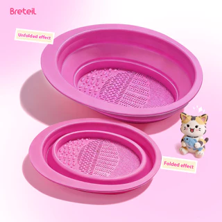 Breteil ชามซิลิโคนสำหรับทำความสะอาดแปรงแต่งหน้า - ดีไซน์พับได้ สำหรับทำความสะอาดแปรงแต่งหน้าและฟองน้ำแต่งหน้า BR-W11