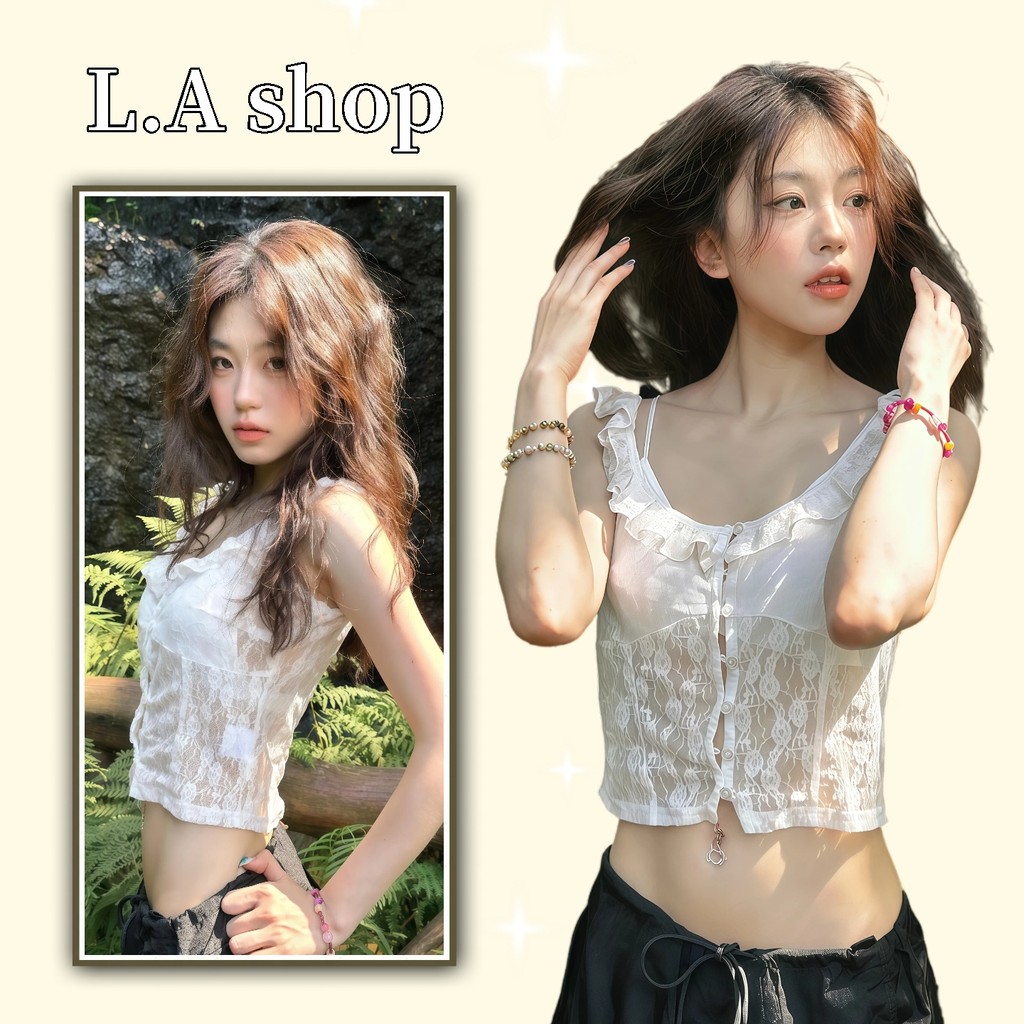 L.A Shop พร้อมส่ง เสื้อกล้าม สายเดี่ยว ผ้าลูกไม้ สีขาว สไตล์เกาหลี สีขาว สไตล์ลำลอง -FY5128