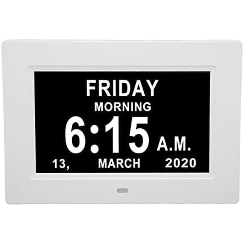 Digital Day Clock, 7 Inch 8 Languages Auto Dimmable Day Clock, Digital Calendar Alarm Day Clock with
