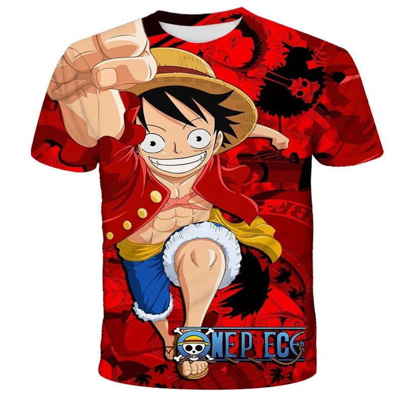 อะนิเมะ 3D พิมพ์เด็กแขนสั้น One Piece T เสื้อหลวมสบายๆเด็กทุกวันฤดูร้อนกลางแจ้งสวมใส่