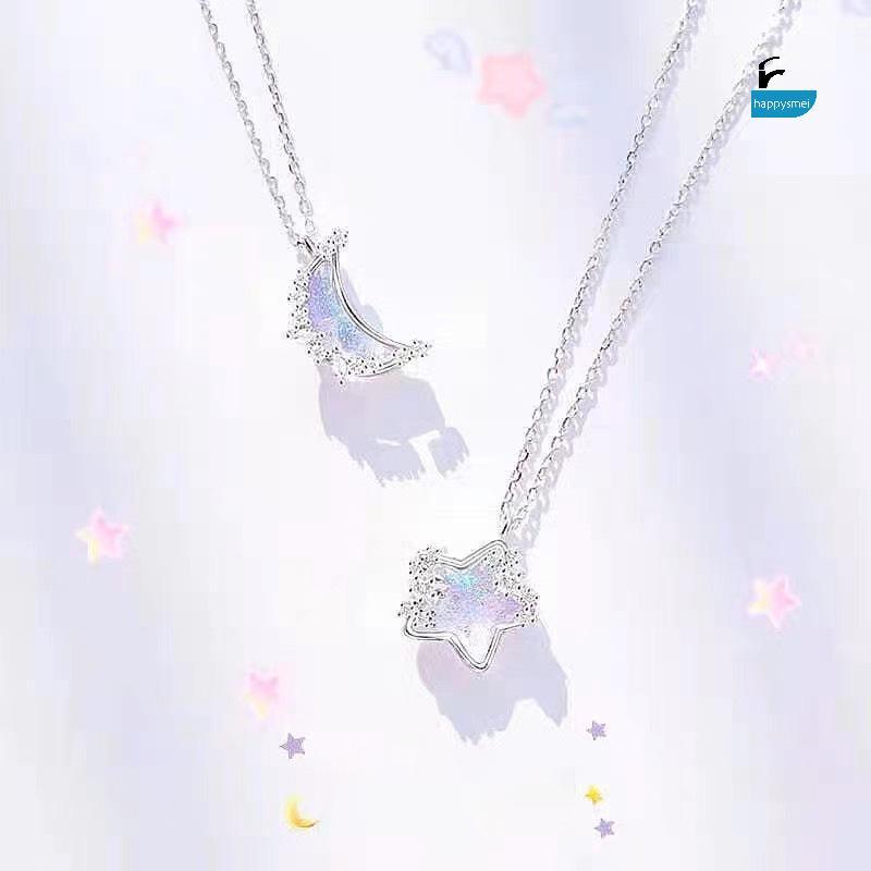 [GIK] สร้อยคอจี้หัวใจคริสตัล Moon Pentagram เรียบง่าย - หรูหราสําหรับผู้หญิง [VN]