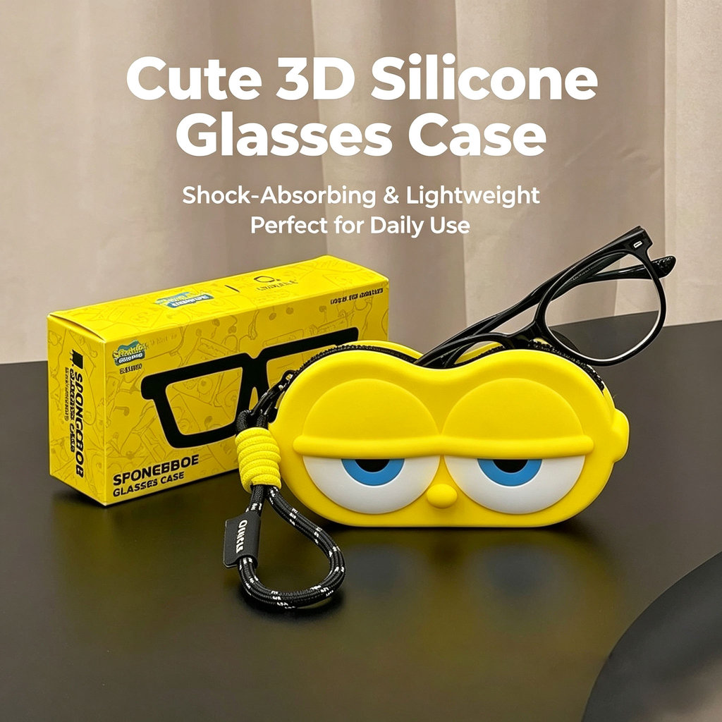 【พร้อมส่ง】SpongeBob SquarePants silicone glasses case storage box สพันจ์บ็อบ กางเกงทรงสี่เหลี่ยม แว่นตาซิลิโคนน่ารักการ์ตูนเครื่องประดับของขวัญชายหญิงแว่นตากันแดดกันกระแทกกล่องเก็บ