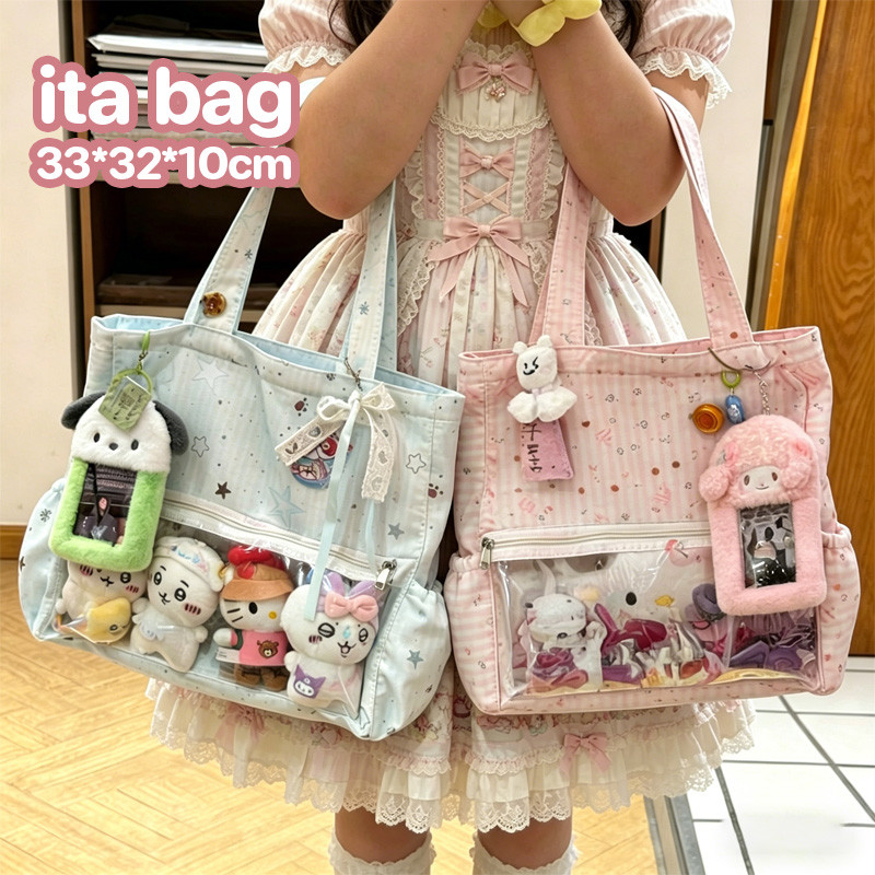 กระเป๋าเป้สะพายหลังแฟชั่นพร้อมช่องใส ita bag กระเป๋าสะพายผ้าใบ ความจุสูง