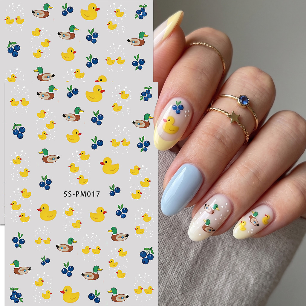 HAMA สติกเกอร์เล็บการ์ตูนน่ารัก 3D Self-Adhesive Decals Kawaii สัตว์ Avocado Bee กบเป็ดออกแบบตกแต่งเล็บ DIY อุปกรณ์แต่งเล็บ