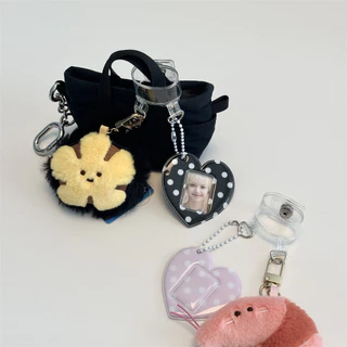Retro Polka Dot Love Heart ขนาดเล็ก 3 ซม. ID Photo จี้ Aidou สติกเกอร์หัวใหญ่เก็บผู้ถือบัตรพวงกุญแจคู่