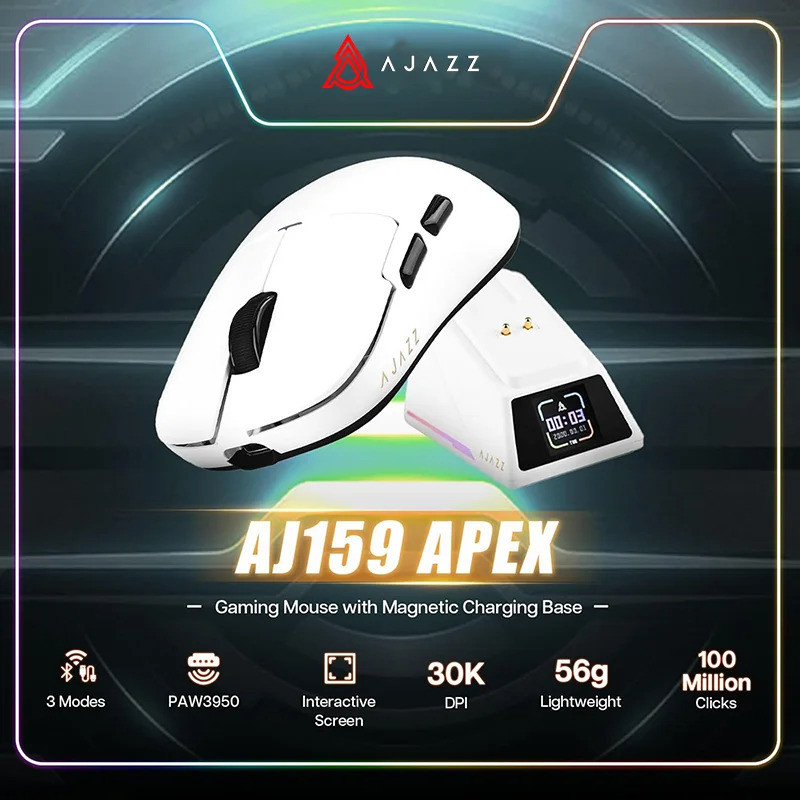 AJAZZ AJ159 APEX Paw3950 เมาส์ไร้สายพร้อมฐานชาร์จแม่เหล็ก RGB น้ําหนักเบาเมาส์สําหรับเล่นเกมบลูทูธแบ