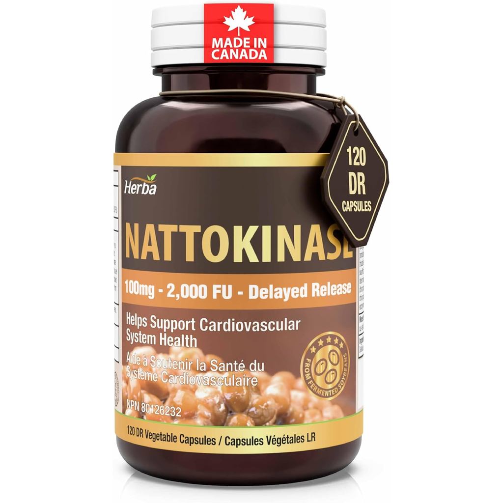 Herba Nattokinase Supplement 2000 FU - 100 มก., 120 แคปซูล | สนับสนุนสุขภาพหัวใจ