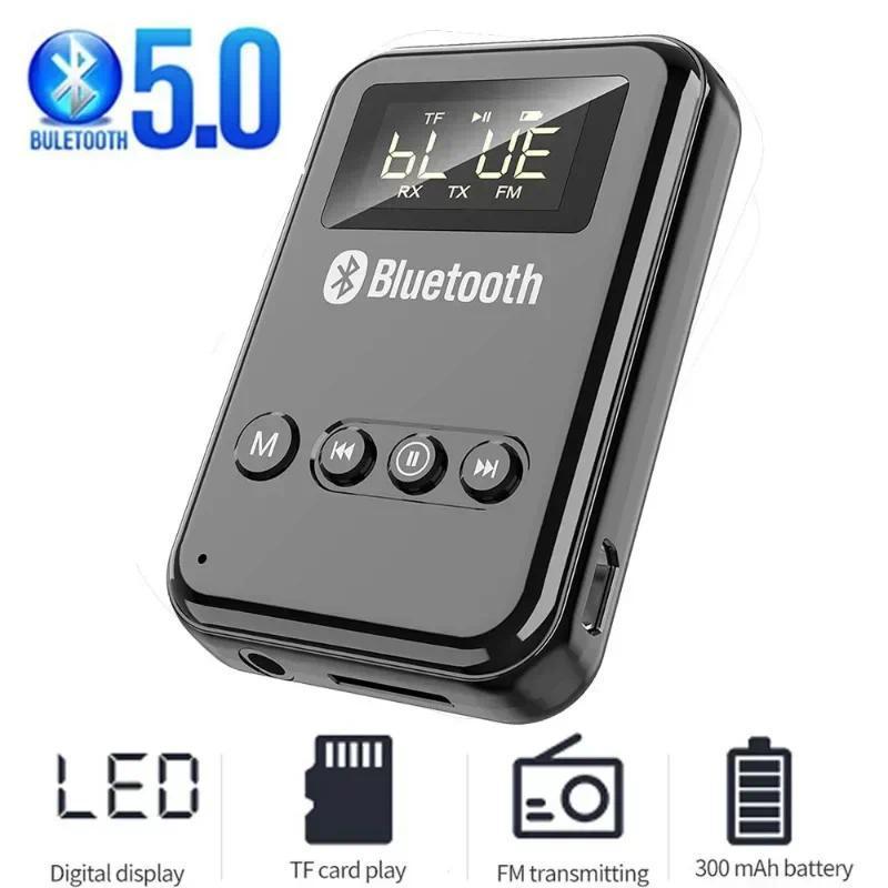LED Bluetooth 5.0 อะแดปเตอร์เครื่องส่งสัญญาณเสียงไร้สายสําหรับเพลงรถหูฟังลําโพง 300mA แบตเตอรี่รองรั
