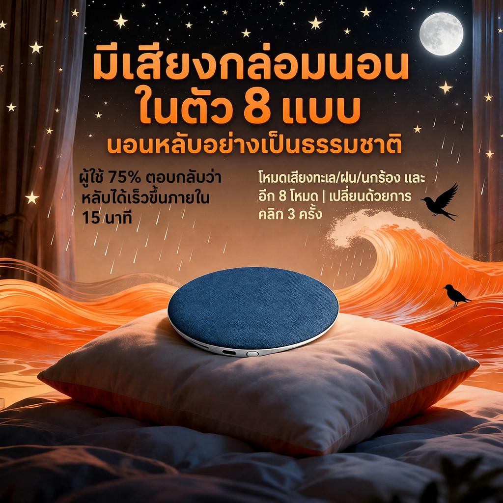 บางเฉียบ ลำโพงบลูทูธใต้หมอน บลูทูธ 5.4 ขนาดเล็ก เครื่องเสียงสีขาว เสียงสเตอริโอ HiFi ลำโพงนอนหลับ ช่วยการนอนหลับ