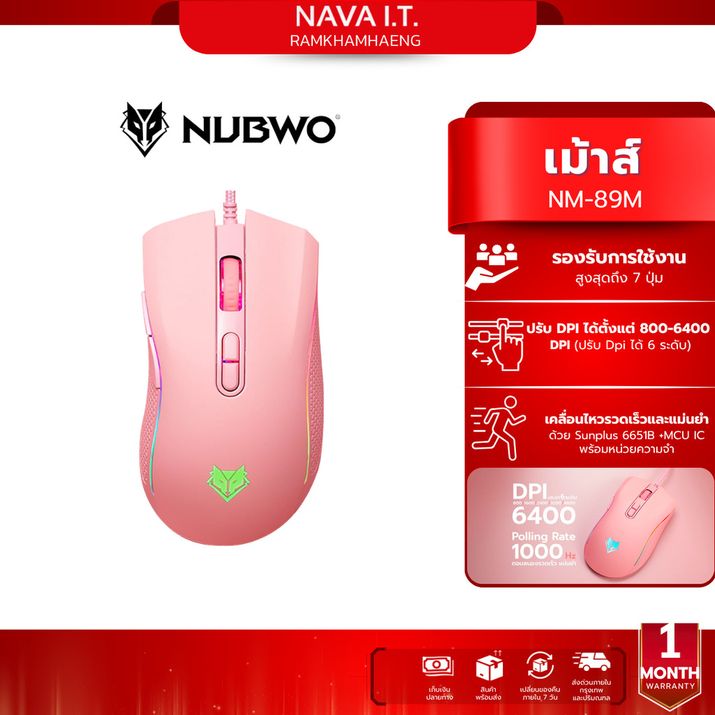 NUBWO NM-89M PLESIOS LED RUNNING LIGHT ไฟ RGB เมาส์เกมมิ่ง