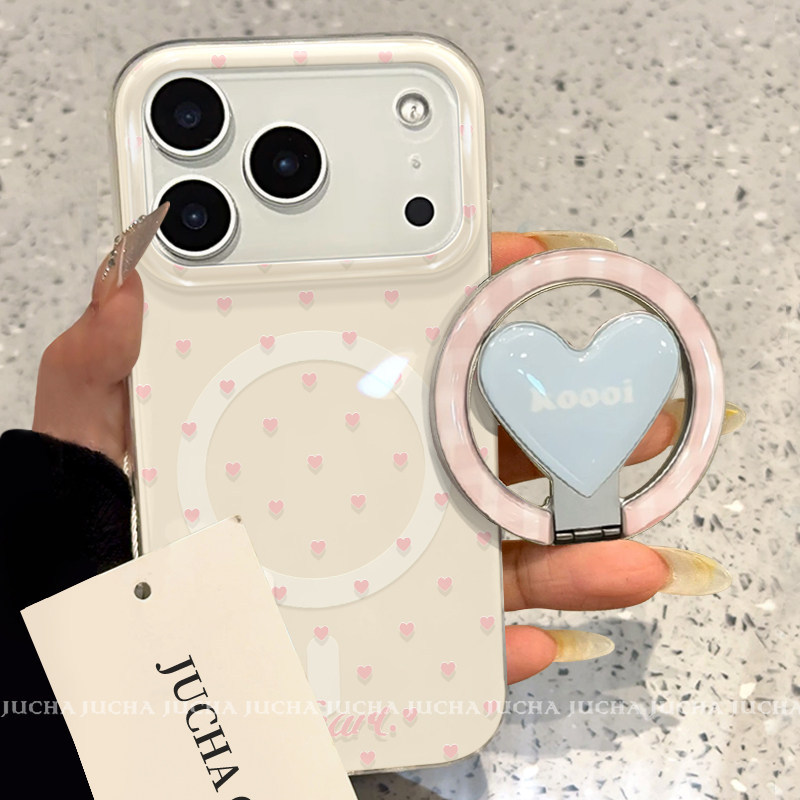 เคสแม่เหล็กหัวใจสีชมพูขาตั้งพับ Samsung S26 S22 S23 S24 S25 ultra Girl สีชมพู S25FE ใหม่เคสโทรศัพท์ป้องกันกรณี S24FE