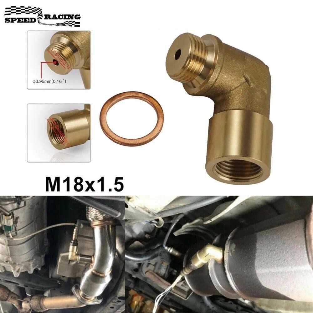 M18 x 1.5 ทองเหลืองติดตั้ง Universal Connector ปลั๊กชุดไอเสีย P0420 P0430 90 องศา O2 เซนเซอร์ออกซิเจ