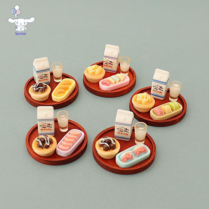 [San] 5PCS 1:12 Dollhouse Miniature จําลองนมรุ่น Egg Tart บิสกิตชุดเครื่องประดับ DIY ตกแต่งของเล่นฉา