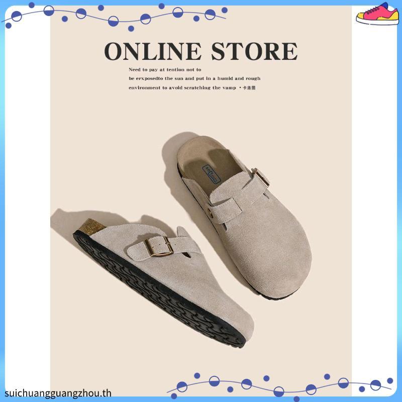 BOKEN Women Baotou Sandals Cow Suede Shoe top Mules