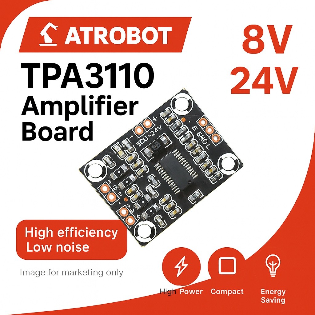 TPA3110 บอร์ดขยายเสียงดิจิทัล 2x15W Class D 8-24V ประสิทธิภาพสูง 90% SNR>100dB เสียงชัด