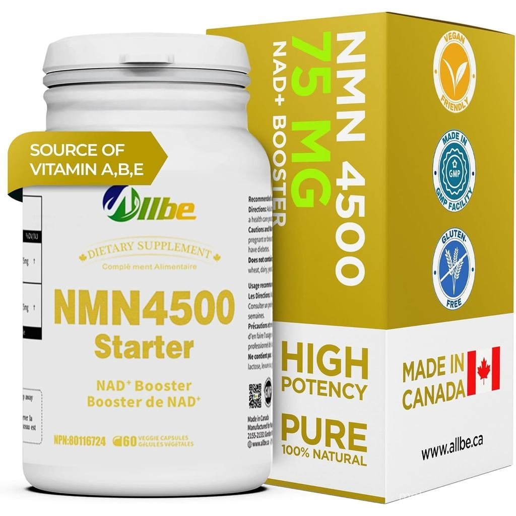 ALLBE NMN 4500 Starter 75 มก. แคปซูล – อาหารเสริม NMN ระดับพรีเมียมสําหรับ NAD+ Boost, พลังงานเซลล์,