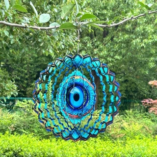 3D กระดิ่งลมแมนดารา Evil Eye กระดิ่งลมหมุน โมบายฮวงจุ้ย เสริมดวงชะตา นำโชคดี การตกแต่งโลหะ กันฝน