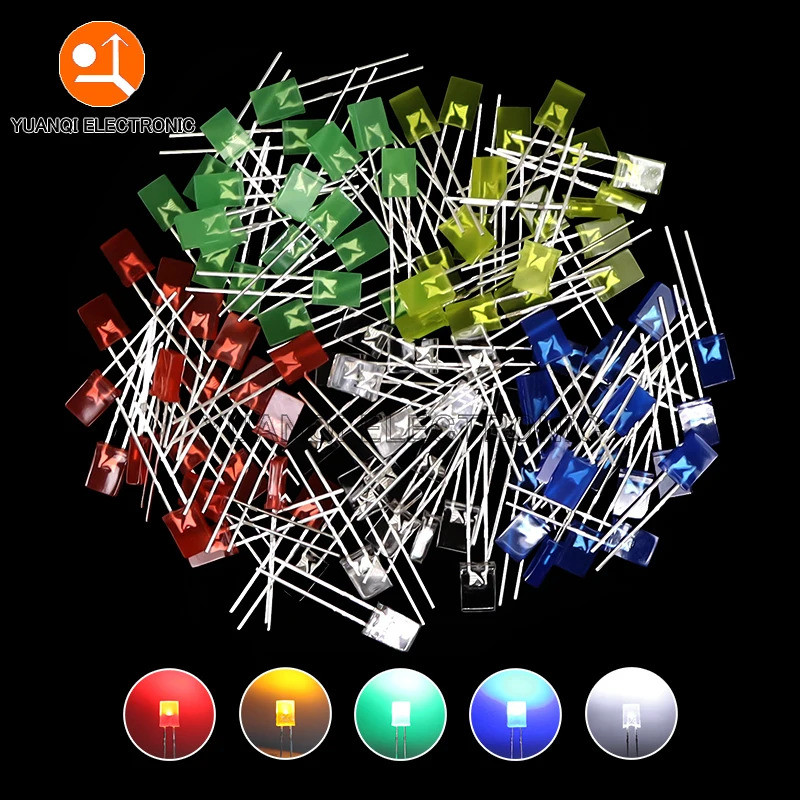 100PCS 2X5X7 สแควร์ LED 257 สีแดงเปล่งแสงไดโอดสีขาวสีเหลืองสีแดงสีเขียวสีฟ้า 2*5*7 อิเล็กทรอนิกส์ DI