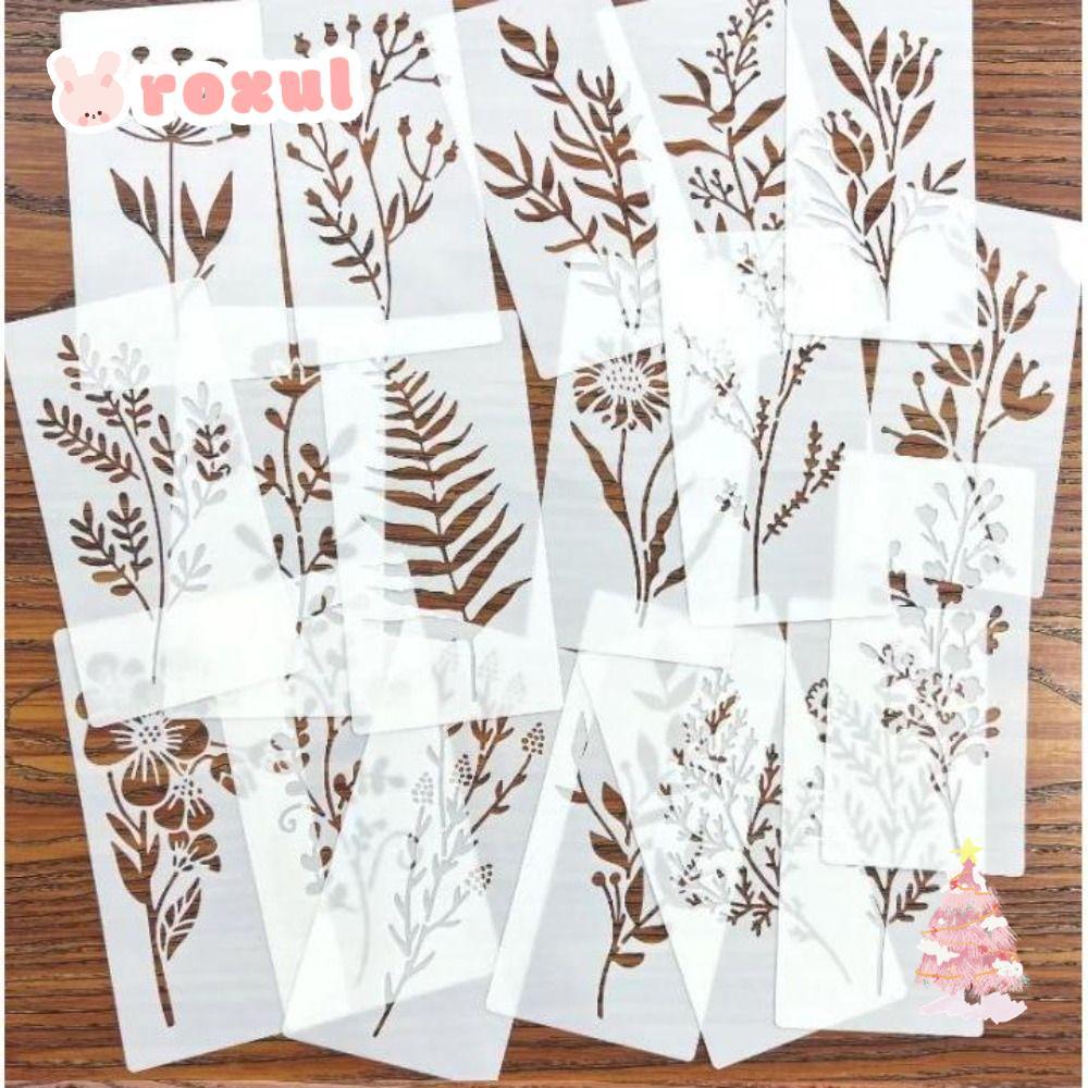 ROXUL 24 ชิ้น/เซ็ต DIY Stencils กระดาษ,ล้างทําความสะอาดได้ PET ภาพวาดดอกไม้แม่แบบ, ทนทานสเปรย์ทาสีดอกไม้ป่าลายฉลุสําหรับสเปรย์ภาพวาดและ Doodling