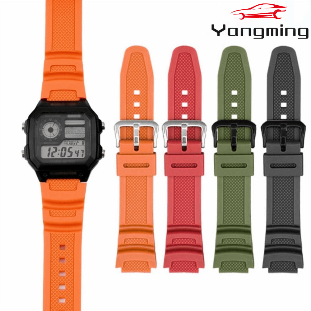 YANGMING สายนาฬิกาซิลิโคน, Pin Buckle กีฬาสายรัดซิลิโคน,สร้อยข้อมือผู้ชายผู้หญิง Soft Watchband สําหรับ AE-1200WH AQ-S810W MRW-200H นาฬิกาอุปกรณ์เสริม