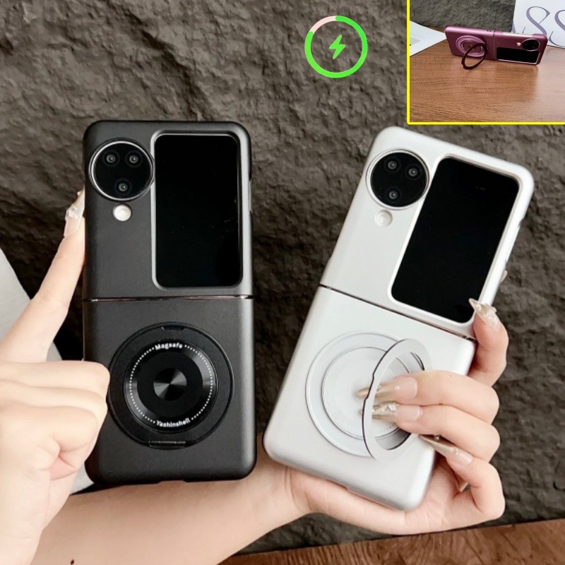 แหวนโลหะหมุนได้ปลอกแม่เหล็ก Funda สําหรับ OPPO Find N3 N2 Flip Slim Cover พร้อมขาตั้ง Flip7 Flip6
