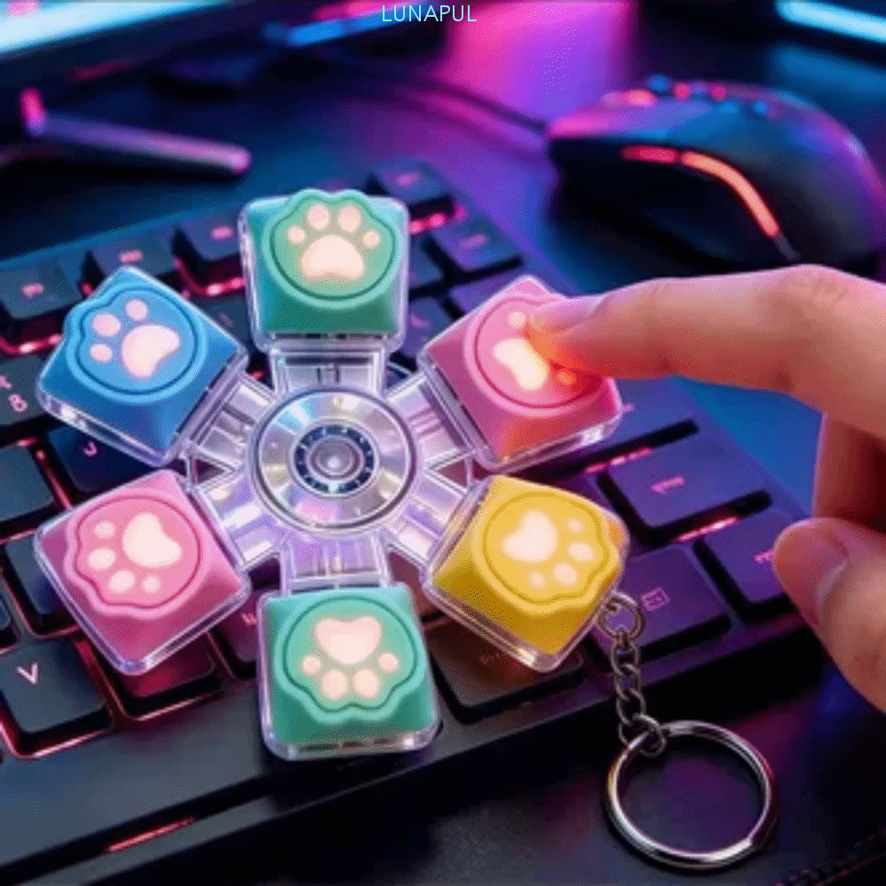 LUNAPUL Cat Paw Keycap พวงกุญแจ,การ์ตูนที่มีสีสันคีย์บอร์ด Fidget Spinner,แปลกซิลิโคน Kawaii ปลายนิ้วของเล่นแมว Claw ปุ่มจี้ของเล่นเด็ก