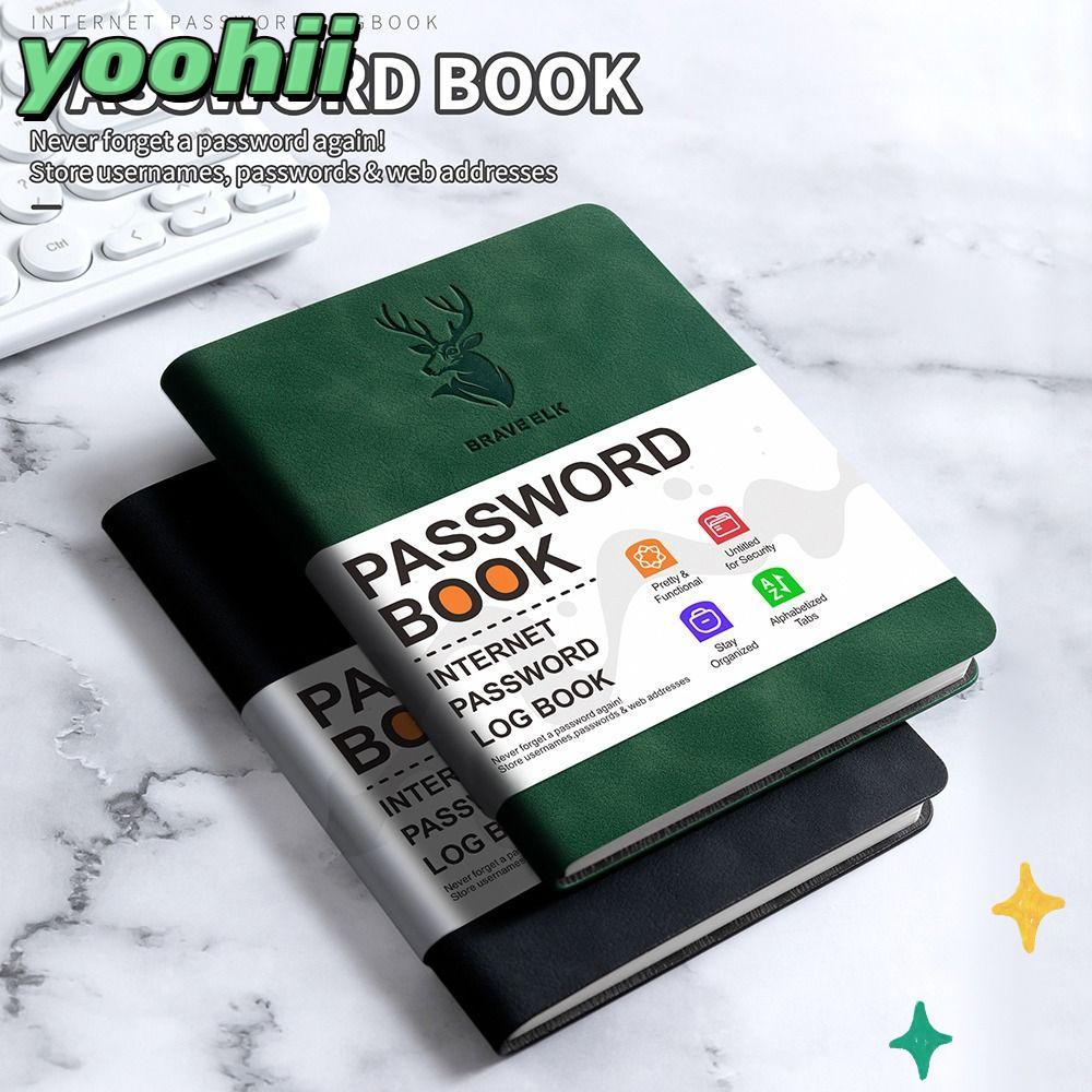 YOOHII Internet Address Organizer,ปกหนัง PU Simple B6 หนังสือรหัสผ่าน, 60 แผ่นแท็บตัวอักษร Logbook รหัสผ่าน Keeper โรงเรียนใช้