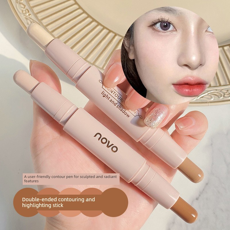 คอนทัวร์ คอนทัวร์หน้า [Omeng Preferred] Makeup NOVO Double-Headed Contouring Stick Highlighter สามมิ