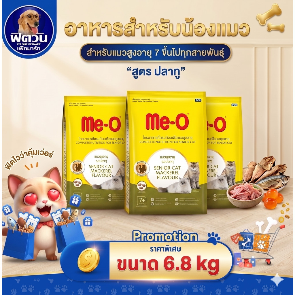 Me O MACKEREL (SENIOR7+) อาหารสำหรับแมวสูงวัย 7ปีขึ้นไป รสปลาทู 6.80 KG.{อาหารแมวเม็ด}