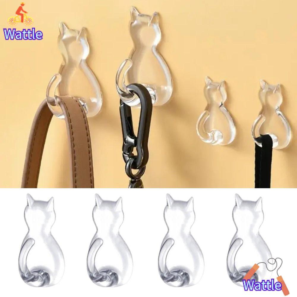 WATTLE 5 ชิ้น Cat Tail Sticky Hooks,โปร่งใสกันน้ํา Wall Hook, Creative ติดผนังไม่เจาะผ้าเช็ดตัว Rack เครื่องใช้ในบ้าน