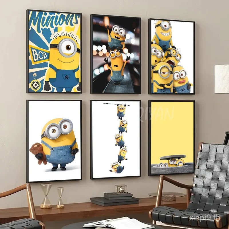 โปสเตอร์พิมพ์ผ้าใบการ์ตูนสุดเท่, L-น่ารักและน่ารัก M-Minion Cafe Art ภาพวาดตกแต่ง, ห้องนั่งเล่นในบ้า
