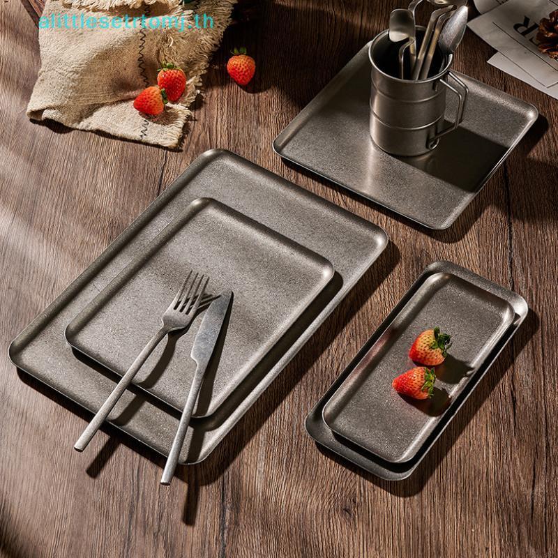 Alittlese Retro สแตนเลสสแควร์ Sna แผ่นถาดเสิร์ฟอาหารสําหรับร้านอาหาร Cafe Party Home Kitchen Decor TH