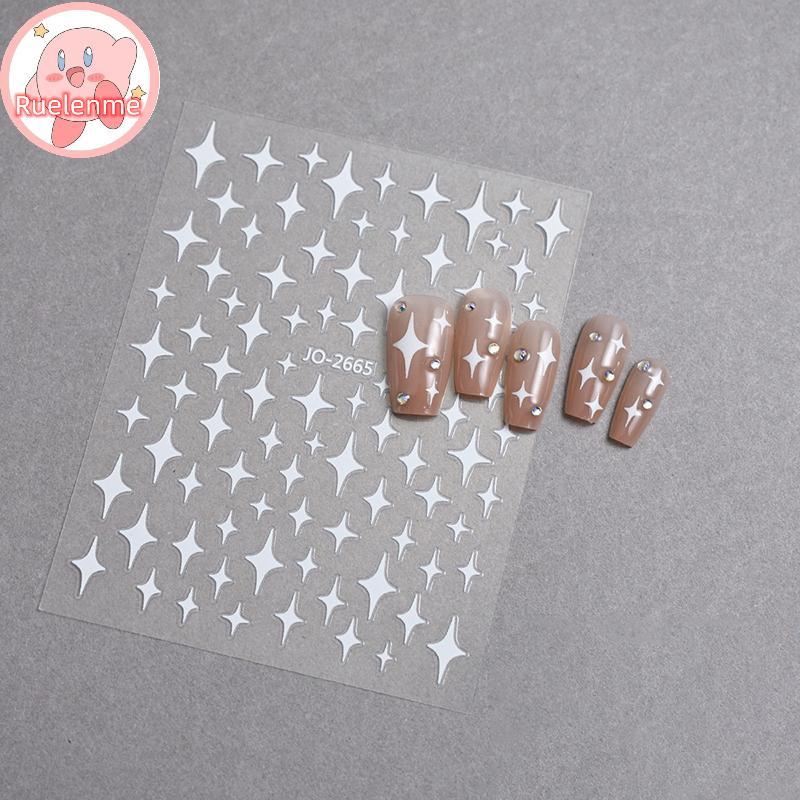 ถูกต้อง 1 ชิ้นสีขาว Bla ดาวเล็บ Stiers ไม่สม่ําเสมอ Pentagram Decals สีชมพูเลเซอร์เงา Glitters Starlight เล็บเครื่องประดับ Sliders TH