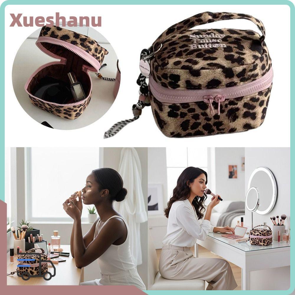 ซูซี กล่องเก็บของทรงสี่เหลี่ยม,กระเป๋าแต่งหน้าแบบซิปแบบใช้มือถือ,ที่เก็บพิมพ์ลายเสือดาวแบบพกพาผู้หญิงเด็กผู้หญิง
