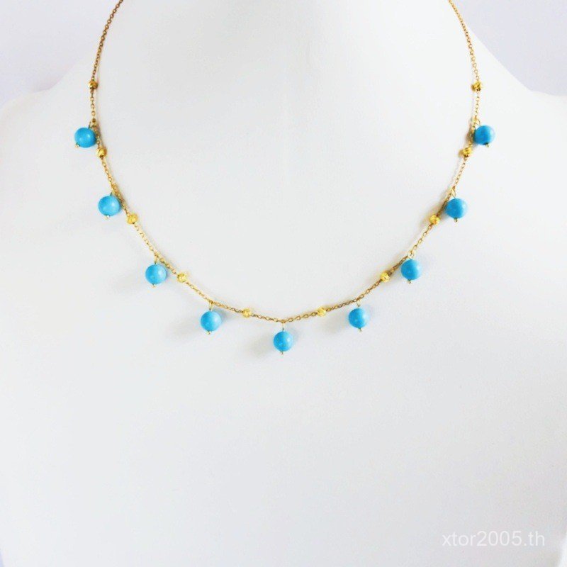 High-End Luxury Chain Design Gold-Plated Clavicle Simple Gypsophila สร้อยคอ Niche Pure Hundred Turqu