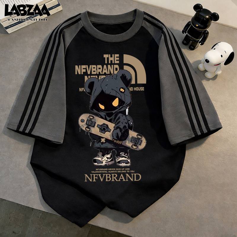 【จัดส่งจากกรุงเทพฯ】LABZAA เสื้อยืดแขนสั้นคอกลม🔥วินเทจฟอกน้ำ ลายสตรีทสไตล์ ระบายอากาศ ผ้าฝ้าย 100% YG61