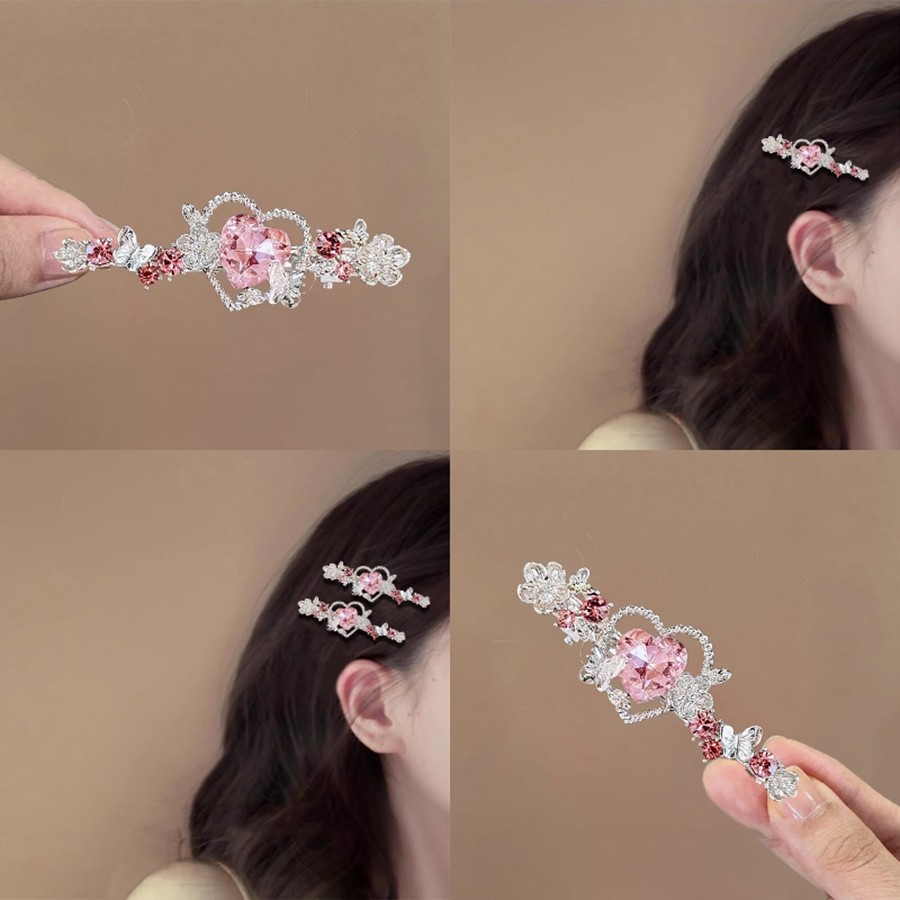 QZ ประณีตหวาน Cool Love Rhinestone Hairpin หญิง Niche Design ด้านข้างคลิป Bangs Broken Hairpin Class