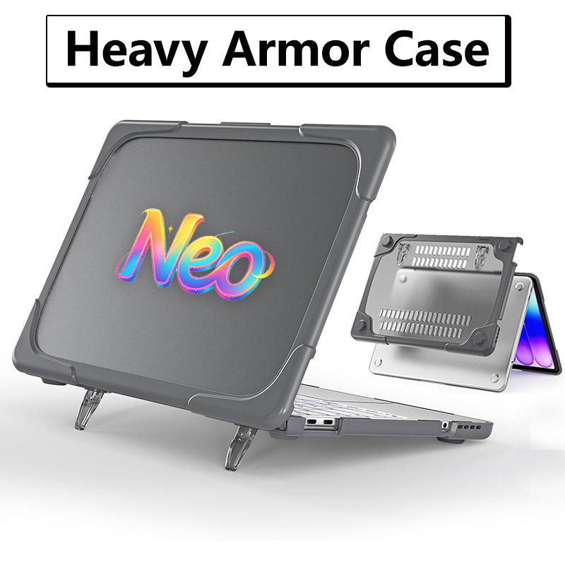 Heavy Duty พร้อมขาตั้งสําหรับ MacBook Neo 13 นิ้ว A3404 กันกระแทก Hard shell Matte โปร่งแสง Anti-Fingerprint ฝาครอบป้องกัน TPU-Covered Edge
